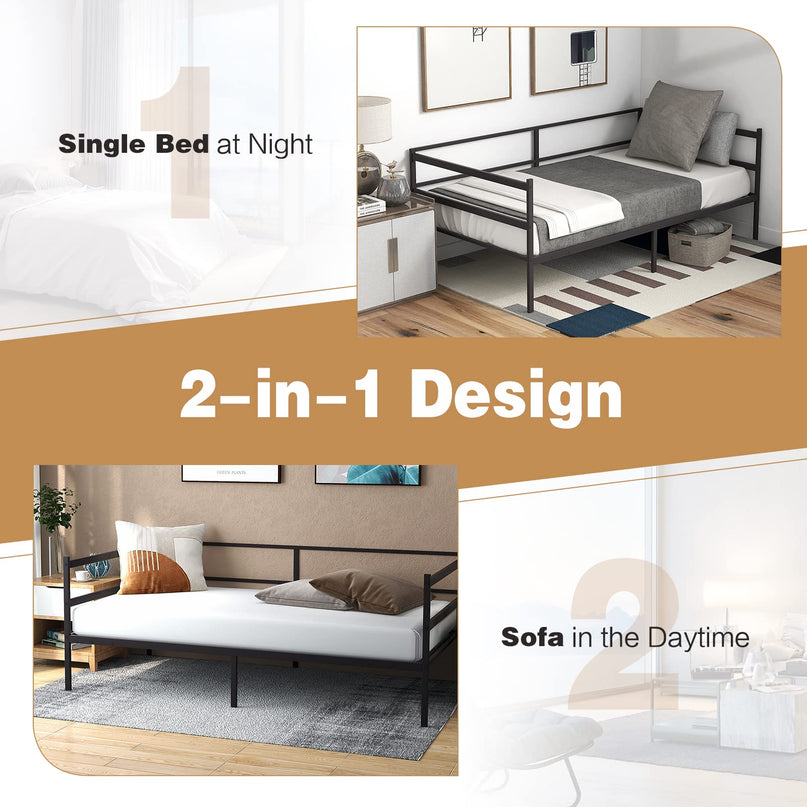 Giantex Twin Daybed Frame, Metal Sofa Bed w/Heavy-Duty 16 Slats Support, Black