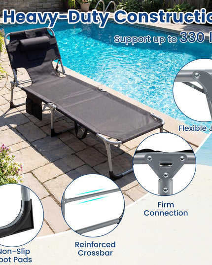 Chaise longue Giantex pliante pour la plage avec trou pour le visage, oreiller lavable, poche