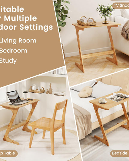 Giantex Bamboo TV Tray Table, Z Shaped Sofa Couch Side Table for Eating Snacks Coffee Laptop