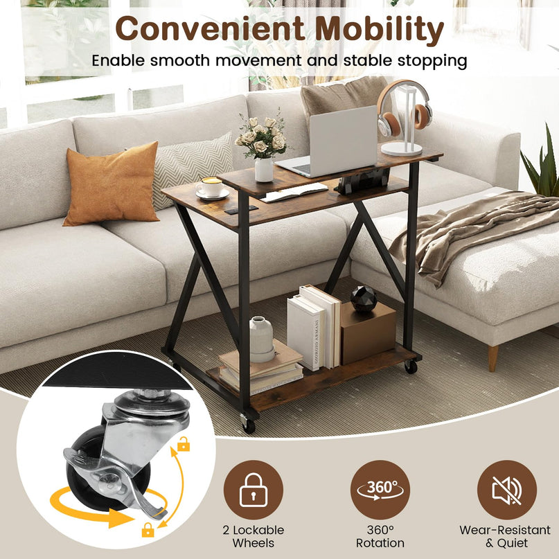 Giantex Rolling Small Desk with Storage Compact Computer Desk