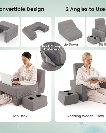 Giantex Reading Pillow with Back Arm Rest & Cup Holder for Adult