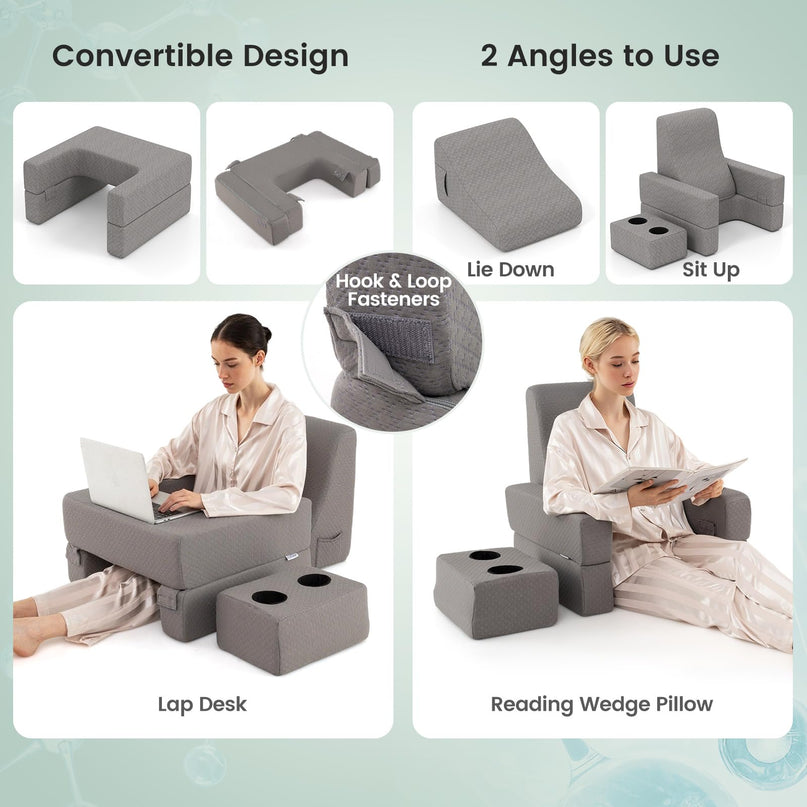Giantex Reading Pillow with Back Arm Rest & Cup Holder for Adult