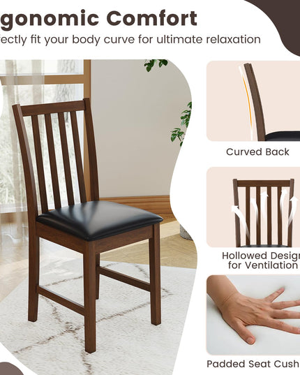 Giantex Wooden Dining Chairs Set of 2/4 Faux Leather Upholstered Kitchen Chair