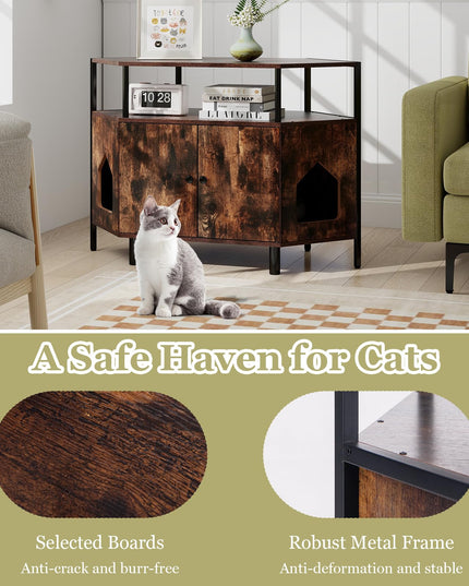 Giantex Corner Cat Litter Box Enclosure - Cat Washroom Hidden Furniture with Dual Front Entries