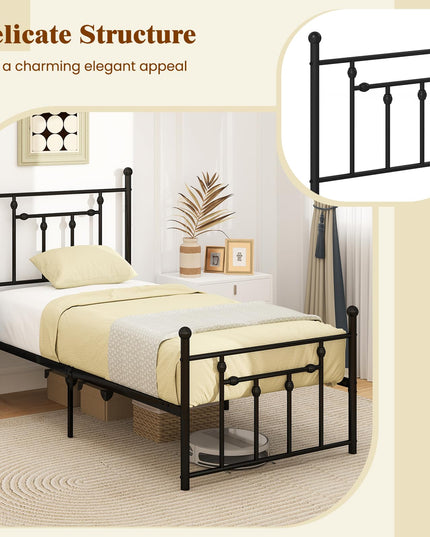 Giantex Twin Bed Frames with Headboard and Footboard, Victorian Style Twin Platform Bed
