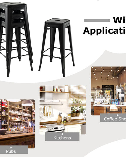 Giantex Metal Backless Bar Stools Set of 4, 30" Bar Height Modern Industrial Barstools w/Cut-out Handle