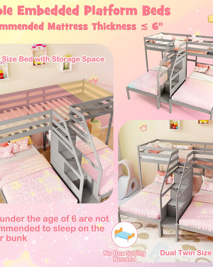 Giantex Twin Over Twin & Twin Bunk Bed for Kids Teens