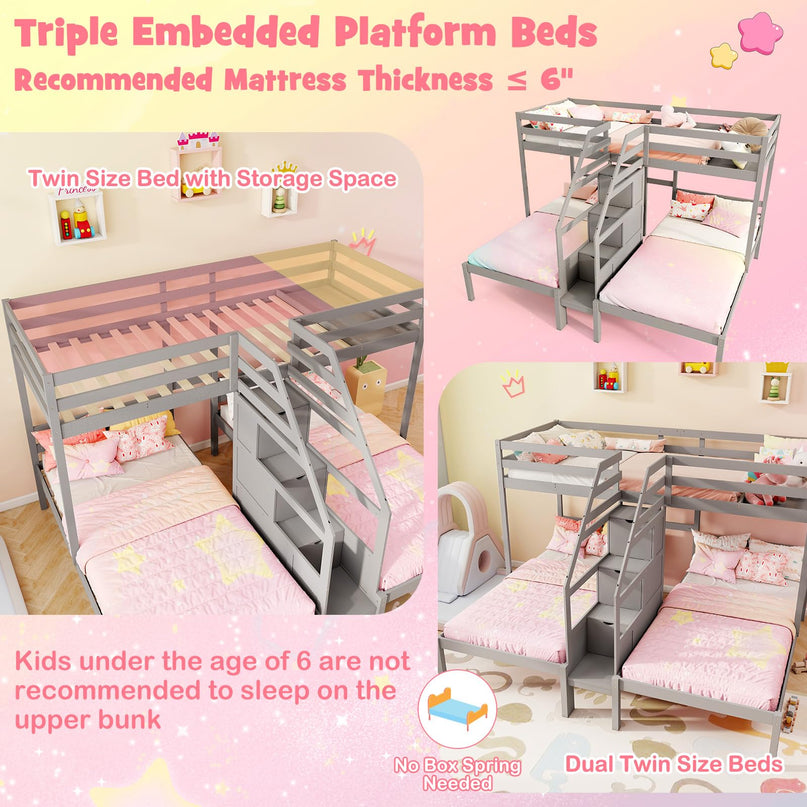 Giantex Twin Over Twin & Twin Bunk Bed for Kids Teens