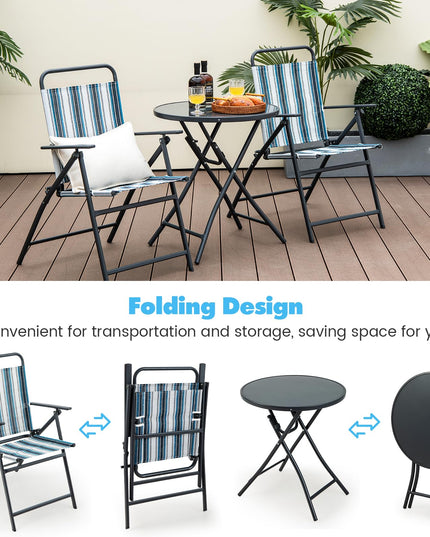 Giantex 3 Pcs Patio Bistro Set, Folding Table and Chairs Set