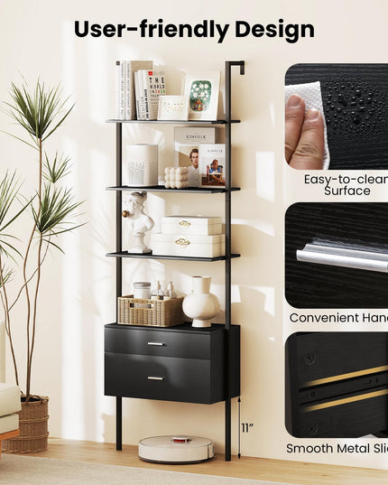 Giantex 6 Tier Ladder Bookcase with 2 Drawers for Living Room