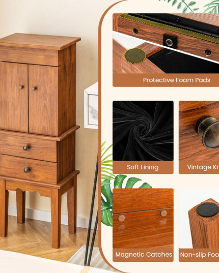 CHARMAID Jewelry Cabinet with 6 Drawers, Standing Jewelry Armoire with Flip Top Mirror, 2 Side Doors with 6 Necklace Hooks