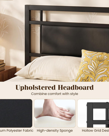 GIANTEX Twin Size Metal Bed Frame with Upholstered Headboard