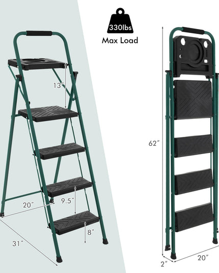 Giantex 4 Step Ladder with Utility Tray, Folding Step Stool with Anti-Slip Footpads