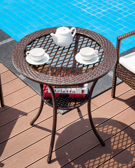 Giantex Round Rattan Wicker Coffee Table Glass Top Steel Frame Patio Furni (Round)
