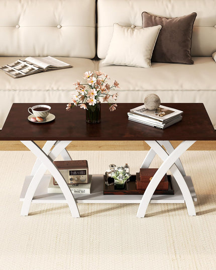 Giantex 2 Tier Wood Center Table with Storage Shelf & X Shaped Support Legs