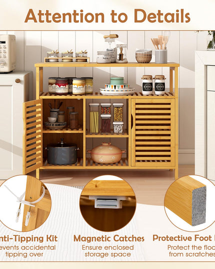Giantex Bamboo Bathroom Storage Cabinet for Living Room Entryway Kitchen Dining Room