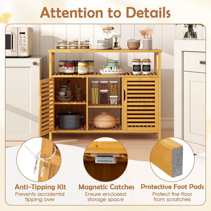 Giantex Bamboo Bathroom Storage Cabinet for Living Room Entryway Kitchen Dining Room
