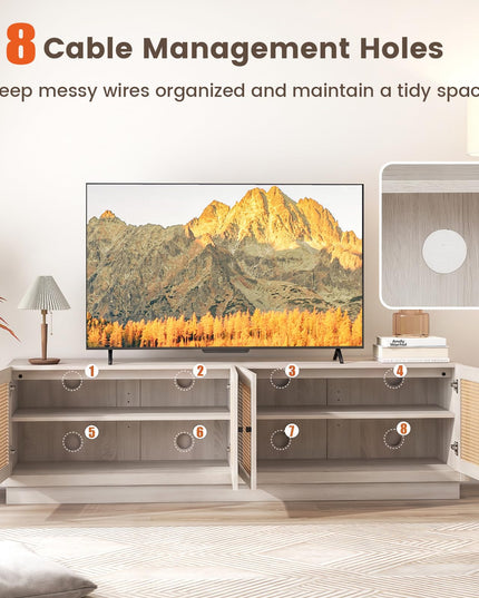 Giantex 4-Door PE Ratta TV Stand for TVs up to 75" with 2 Cabinets