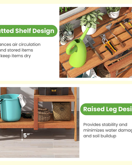 Giantex 4-Tier Potting Bench, Solid Wood Gardening Workstation w/Open Storage Shelves