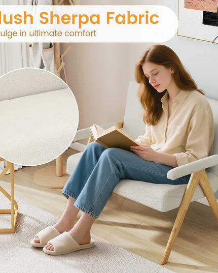 Giantex Loveseat Sofa Comfy Upholstered Sherpa Couch