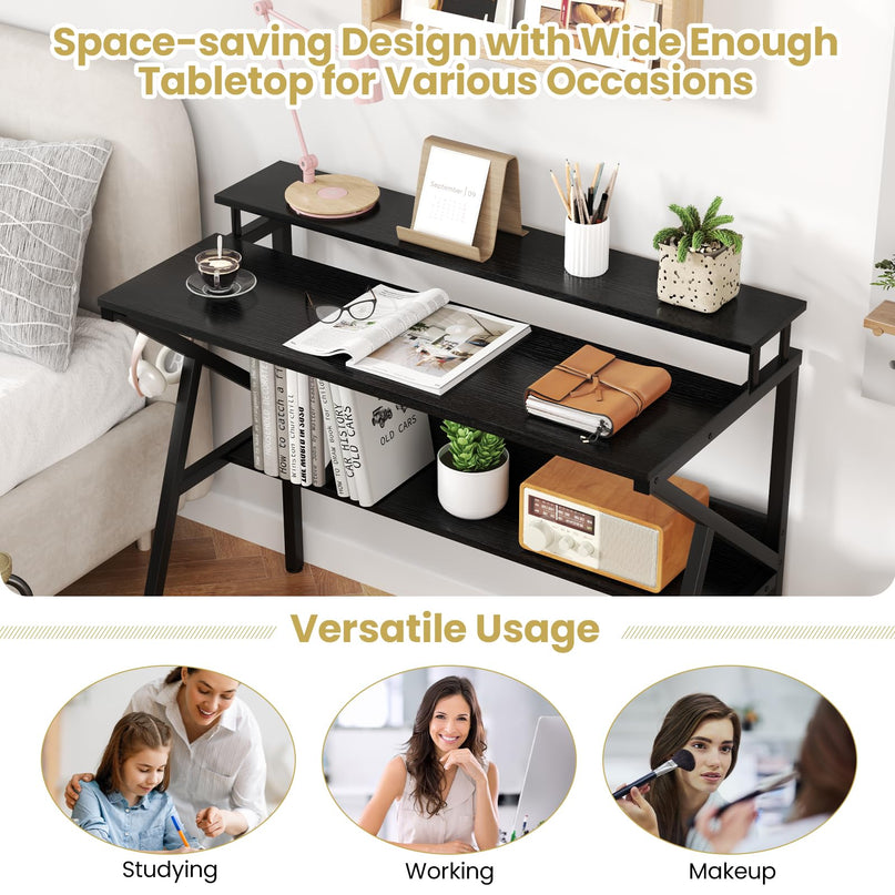 Giantex Compact Computer Desk for Small Spaces with Monitor Stand