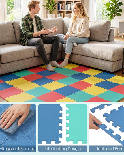 Giantex 0.4" Thick Non-Slip Interlocking Exercise Mat with Borders