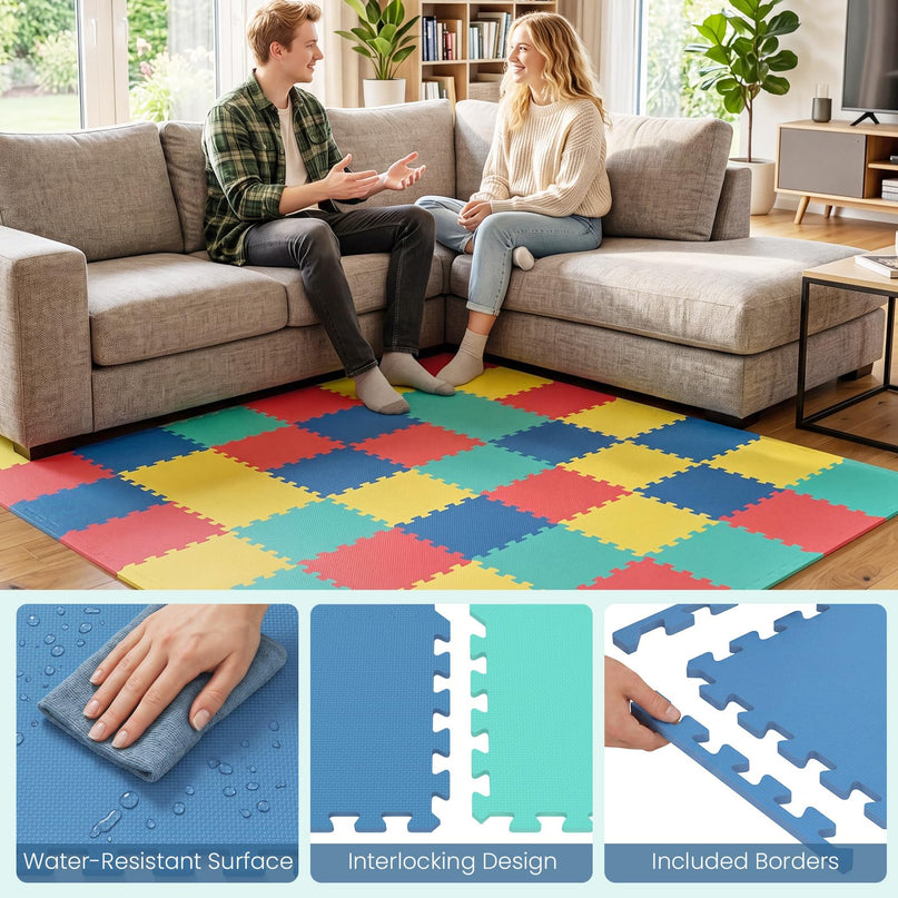 Giantex 0.4" Thick Non-Slip Interlocking Exercise Mat with Borders