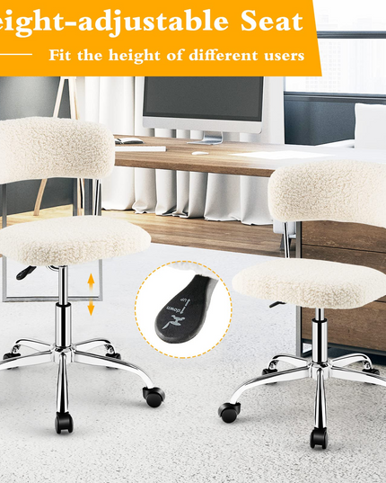 Giantex Home Office Chair, Faux Fur Low Back Swivel Leisure Chair w/Height Adjustable Padded Seat