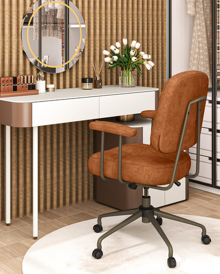 Giantex Mid Century Modren Office Chair, Fuax Leather Desk Chair w/Armrest & Mid Back