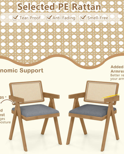 Giantex Rattan Dining Chairs, Leathaire Kitchen Chairs w/Armrests & Padded Cushion
