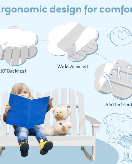 Giantex 2-Person Adirondack Rocking Chair - Kids Outdoor Rocking Bench with Slatted Seat, High Backrest