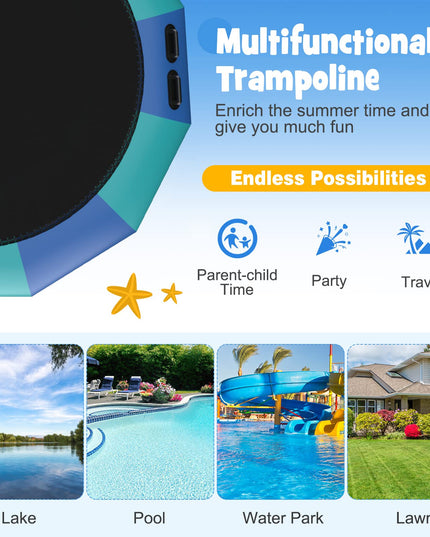 Giantex 10Ft 12Ft 15Ft Inflatable Water Trampoline, Floating Rebounder Trampoline with 500W Blower and 3-Step Rope Ladder