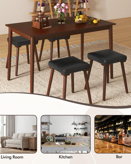 Giantex 5-Piece Dining Table Set for 4 - Dining Table with 4 Upholstered Stools, Rubber Wood Legs