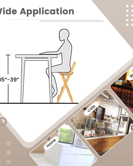 Folding Bamboo Bar Stools 24” Kitchen Counter Height Stool with Backrest & Footrest
