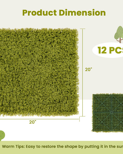Giantex 12PCS 20" x 20" Grass Wall Panels Backdrop, Garden Privacy Fence Screen, 33.3 Sq.ft Artificial Moss Wall Panels