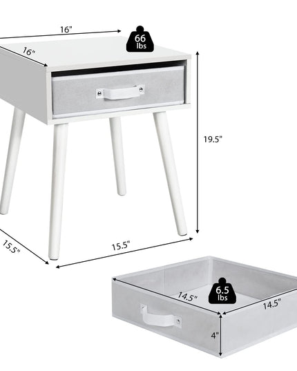 End Table Accent Bedside Table W/ 1 Removable Fabric Drawer and Solid Wooden Legs