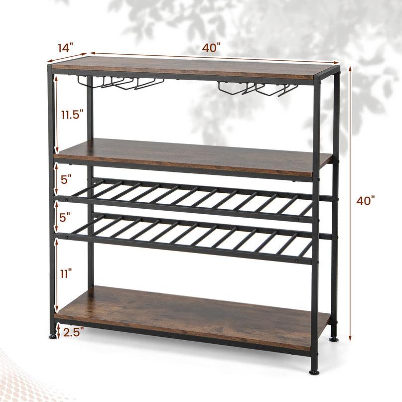 Giantex Wine Rack Table, Industrial Freestanding 22-Bottle Wooden Wine Bar Cabinet with 2 Wine Racks