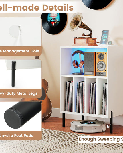 Giantex Record Player Stand w/LED Light & Charging Station