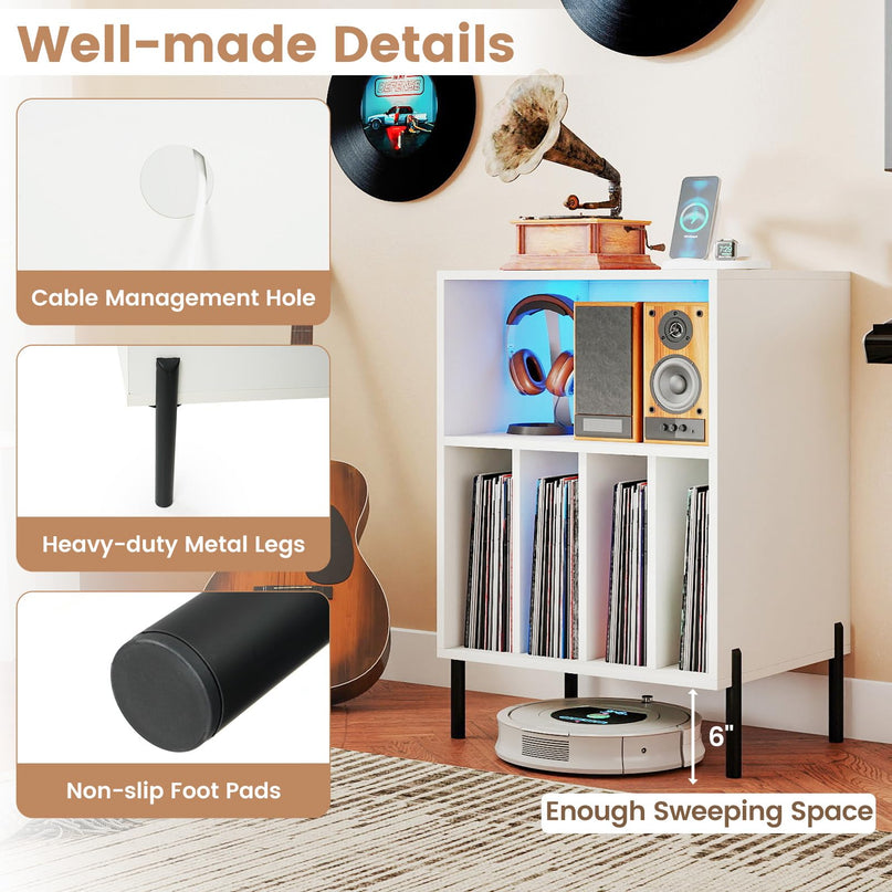 Giantex Record Player Stand w/LED Light & Charging Station
