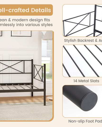 Giantex Twin Size Daybed Frame, Metal Sofa Bed w/Heavy Duty Steel Slats Support