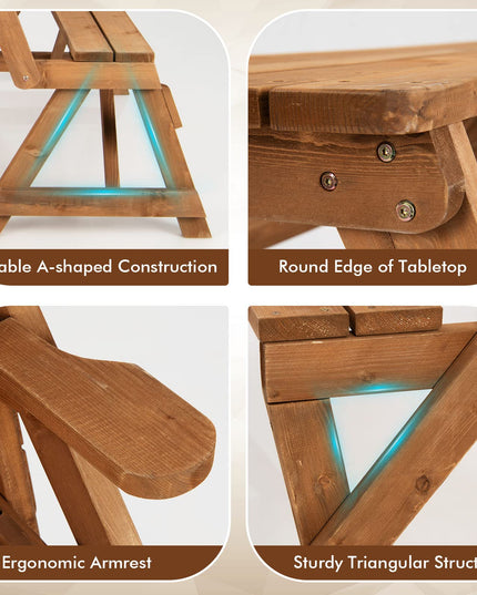Giantex Wooden Picnic Table Set, 2 in-1 Folding Picnic Bench Set Transforming Interchangeable