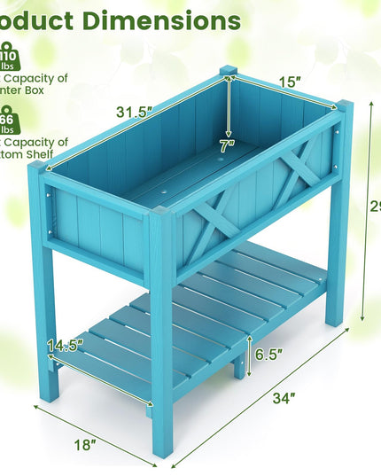 Giantex HIPS Raised Garden Bed, Elevated Planter Box w/Legs, Storage Shelf, Drain Holes