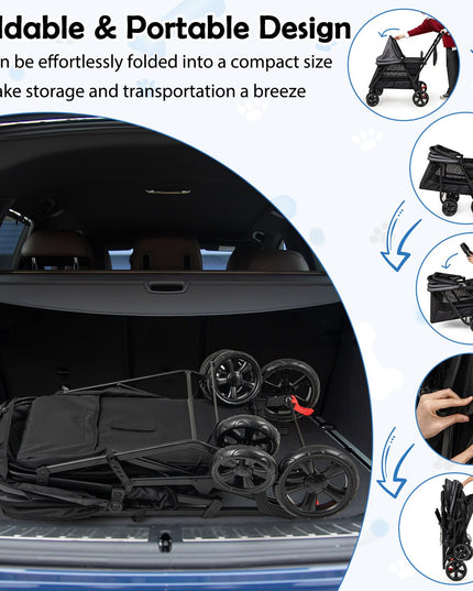 Giantex Dog Stroller with Low Entry & Ramp Access, Cat Stroller with Lockable & Shock-Absorbing All-Terrain Wheels