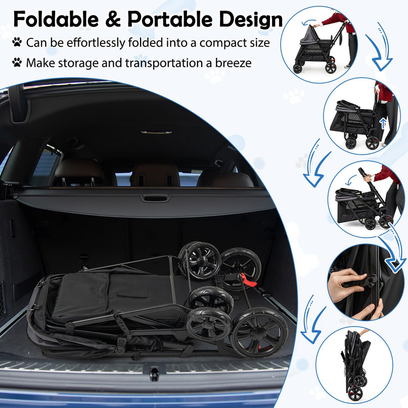 Giantex Dog Stroller with Low Entry & Ramp Access, Cat Stroller with Lockable & Shock-Absorbing All-Terrain Wheels