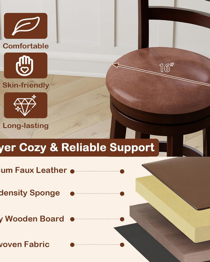 Giantex Swivel Bar Stools Set of 2/4 26" Upholstered Counter Height Bar Chairs