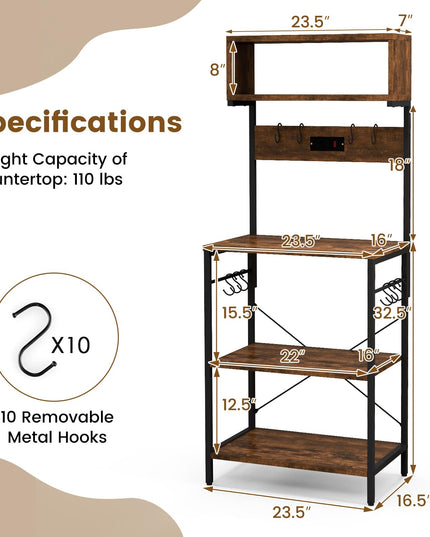 Giantex Bakers Rack with Power Outlet, 5-Tier Microwave Stand w/ 10 S-shape Hooks