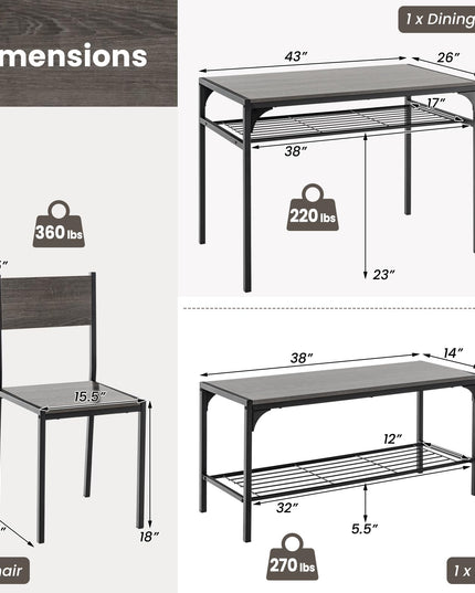 Giantex Dining Table Set for 4, Kitchen Table with Chairs & Bench, Storage Racks