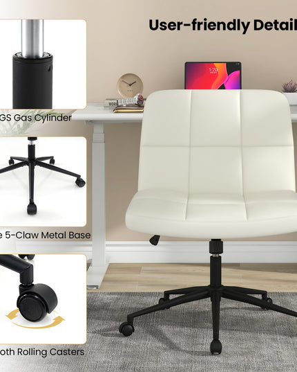 Giantex Criss Cross Chair with Wheels, PU Leather Cross Legged Office Chair, Height-adjustable Swivel Vanity Chair