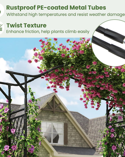 Giantex Arche de Jardin Treillis 170cm(L) x 211cm(H) Tonnelle Métallique avec Tubes en Acier Ondulé Revêtu de PE & Panneaux en Treillis