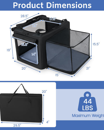 Giantex Portable Dog Crate for Travel Expandable Soft-Sided Pet Carrier with Mesh Windows